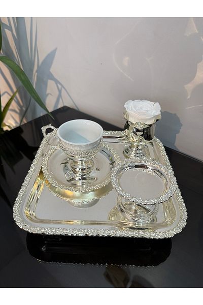 Santara Avangarde Silver Plated Groom Coffee Set with Rose Bordure