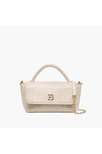 Flora Bella by Shoexpress Textured Crossbody Bag with Detachable Strap and Flap Closure