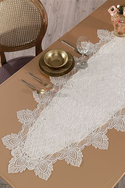 Evlen Home Collection Βελούδινο δαντέλα Runner Elvis Cream (60X90 CM)