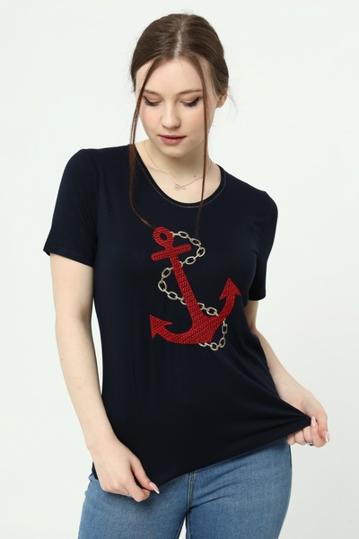 YXL COLLECTION Tricou pentru mamă cu mânecă scurtă din lycra cu broderie cu s...