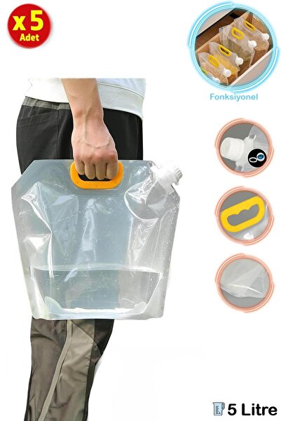 Mashotrend 5 Adet 5 Litre Katlanabilir Su Çantası - Su Çantası Piknik Çantası...