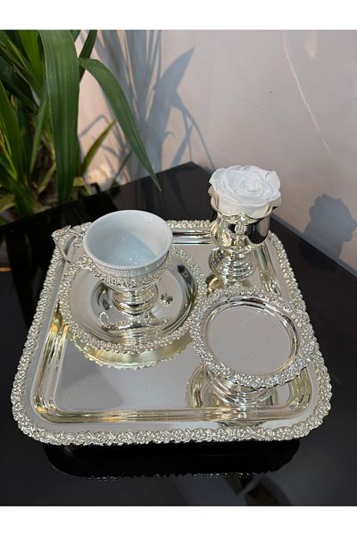 Santara Avangarde Silver Plated Groom Coffee Set with Rose Bordure