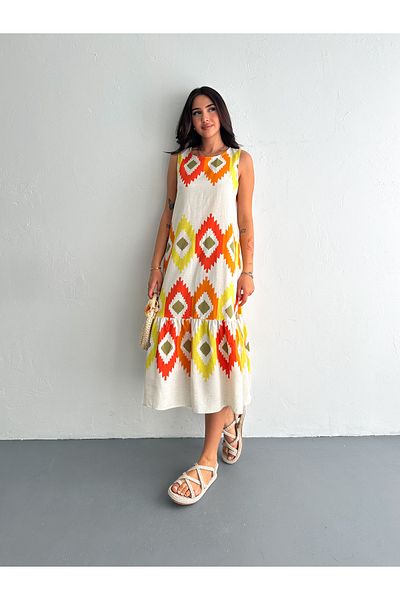 Fanori Woman Authentic Patterned Volume Woven Dress