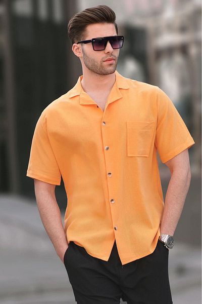 Madmext Mustard Basic rövid ujjú férfi ing 5598