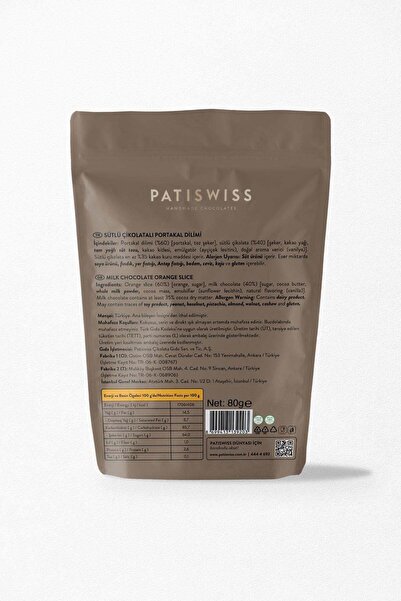 Patiswiss Glazed Sütlü Çikolatalı Portakal Dilimi, 80g