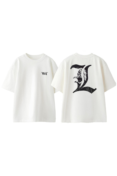 THEWERT L Death Note Light Tasarım Sırt Baskılı Pamuk Beyaz Oversize T-shirt