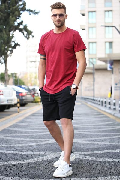 Madmext Claret Red/μαύρο ανδρικό σορτς 5655