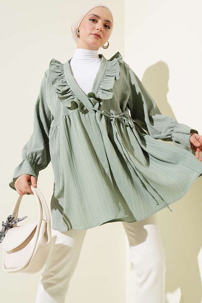 VOLT CLOTHİNG Women's Ruffled Tie Kimono