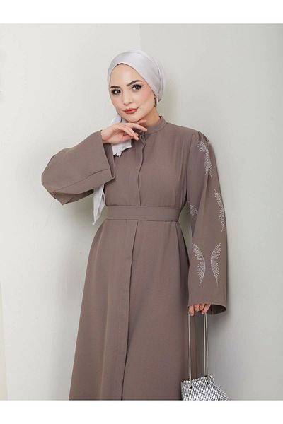 EFSUN MODA Stoned Abaya - Ρούχα Hijab - Γυναικείο Φόρεμα Ferace Vi̇zon