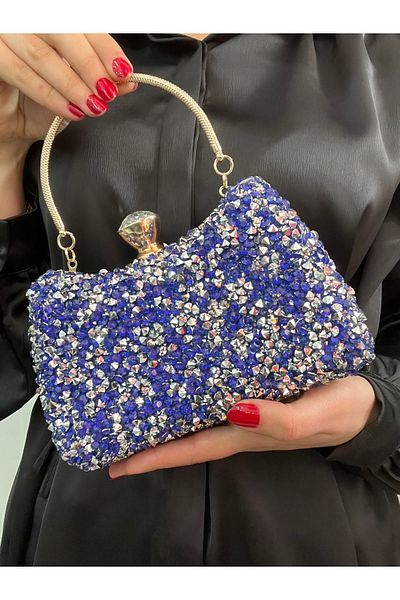 Baykuş Boutique Βραδινή τσάντα φορέματος Crystal Rough Stone, τσάντα με αλυσίδα με κούμπωμα και λουράκι χειρός