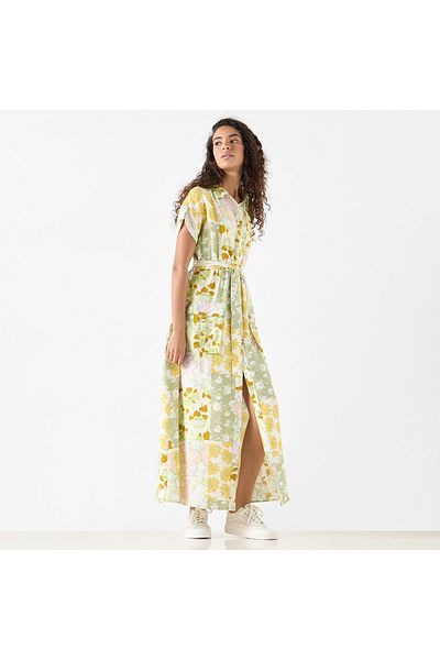 FAV Floral Print Maxi Shirt Dress with Tie-Up Detail