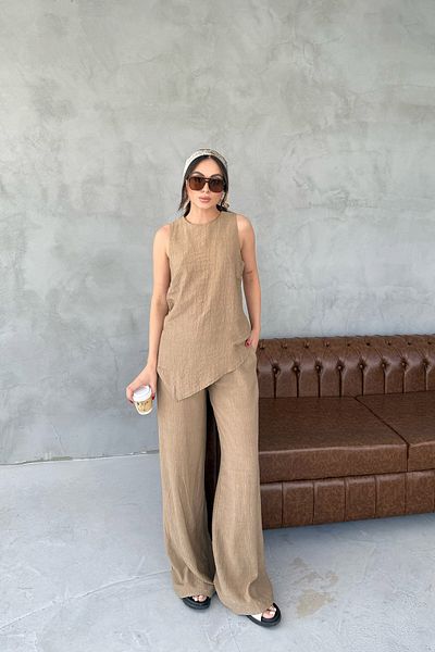 Seda Yalçın Atelier Mink Asymmetric Cut Blouse Trousers Set