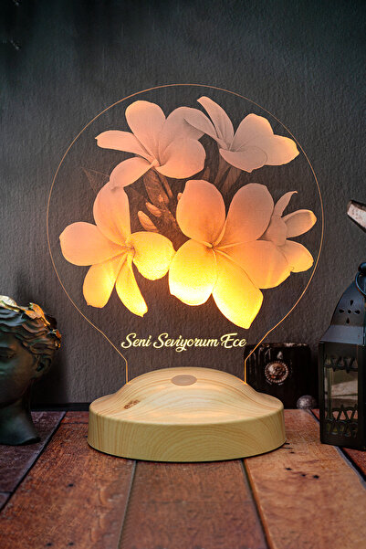 SEVGİLAMBASI Sevgiliye Çiçek Figürlü Hediye, Plumeria Çiçeği Hediyesi Led Lam...