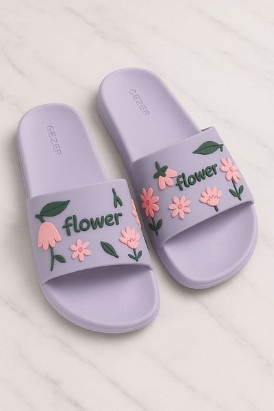 GEZER Papuci de piscină cu flori violete - Papuci de plajă cu modele florale