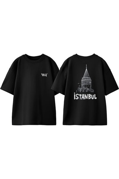 THEWERT Istanbul Galata Tower dizajn rukavac Štampano Pamuk crna Oversize kro...