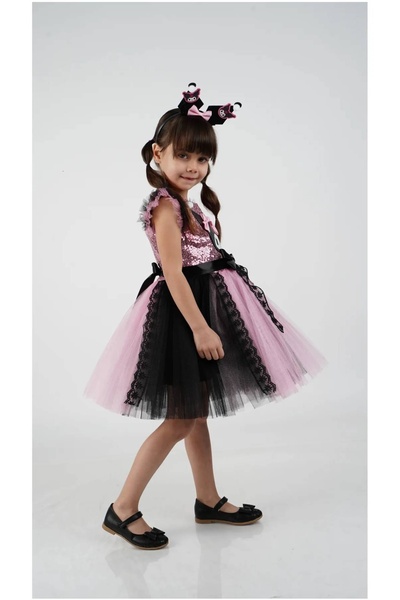 diamondstar Kuromi Taç Aksesuarlı Pullu Baskılı Parti Doğum Günü Kız Elbise 3/10 Yaş