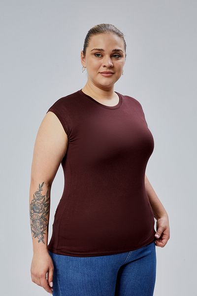 BANEGA Curve Women's Plus Size Crew Neck Zero Sleeve Lycra Brown Body