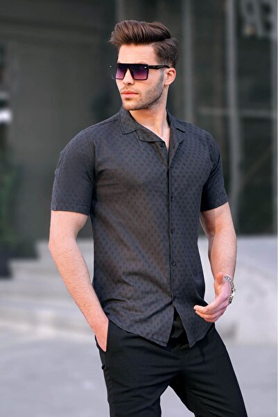 Madmext Siyah Slim Fit %100 Pamuk Kısa Kol Erkek Gömlek 5585