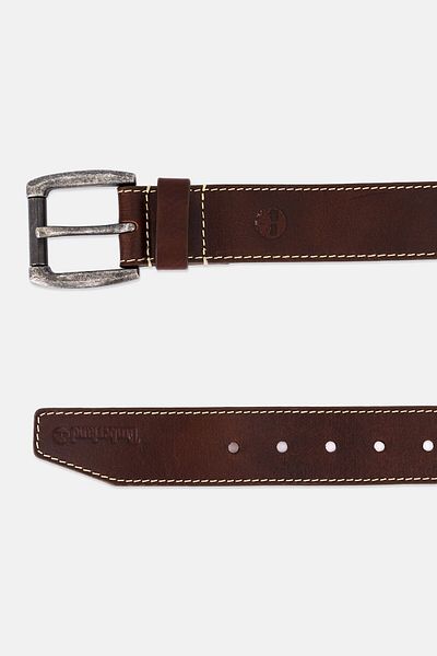 Timberland Men Brand Logo Leather Belt, Dark Brown
