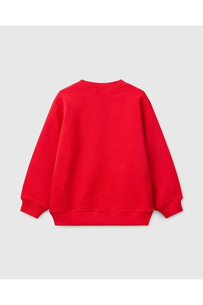 United Colors of Benetton Момчешки суитшърт с кръгло деколте и лого на Benetton в червен цвят