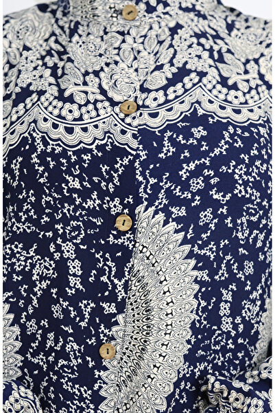 sefamerve Віскозна тканина з приталеним кроєм та ґудзиками по всій довжині 0047-03 Темно-синій