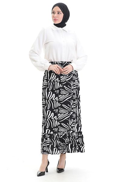 sefamerve Viscose Fabric Elastic Waist Ruffle Skirt 2012t-03 Black White