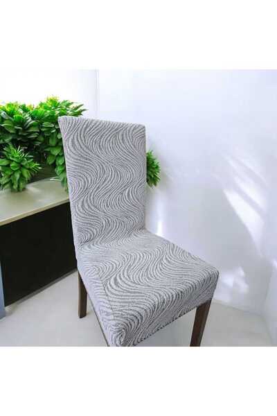 NEFİS HOME Lüks Jakarlı Su Yolu Desen Düz Sandalye Örtüsü. Lastikli Şık Sandalye Kılıfı 1.adet vizon