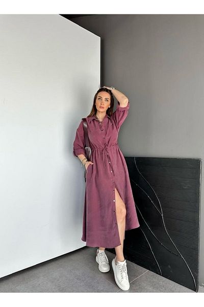 EGZOTİK ASORTİK Rochie cămașă cu detaliu de piatră adunată în talie