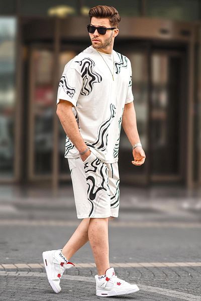 Madmext Set pantaloni scurți pentru bărbați cu model ecru 5948