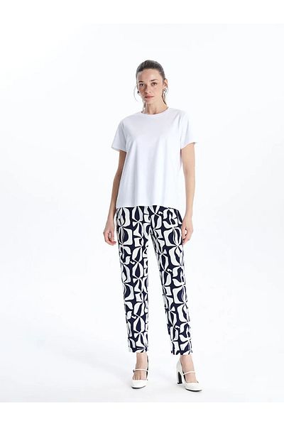 LC Waikiki Lcwaikiki Classic Navy Blue Patterned Women's Trousers with Elastic Waist