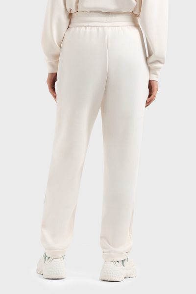 Armani Exchange Women's Regular Fit Waist Elastic Band and String Tie Rhinestone Embroidered Ax Logo Straight Leg White