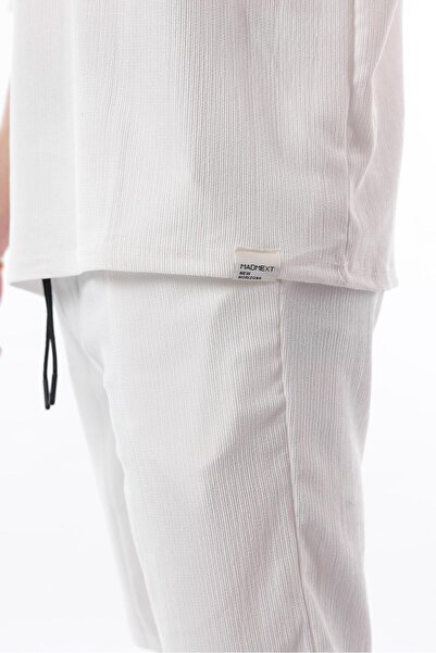 Madmext Ecru Crew Neck Men's Shorts Set 5949