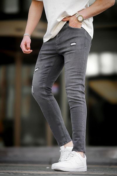 Madmext Smoked Ripped Detailed Skinny Fit pánské džíny 6887