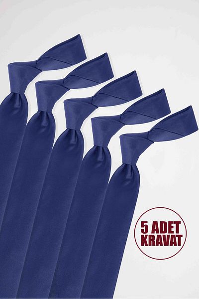 Tudors Pack of 5 Plain Classic Navy Blue Men's Tie with Pocket Square