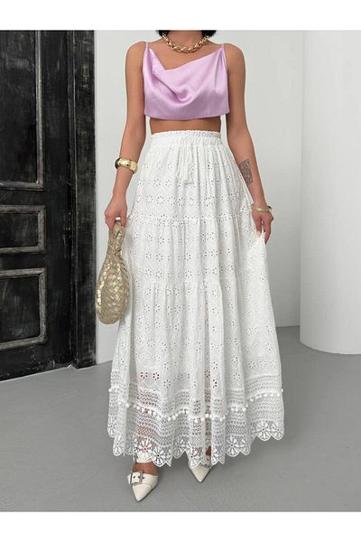BYKUZEYARAS Women's Summer White Dream Long Skirt