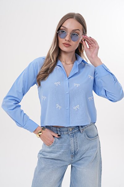 Laressi Košile s výšivkou mašle, rovný střih