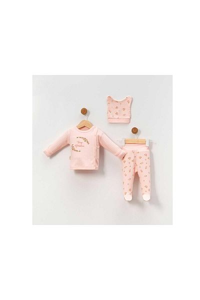 TRENDİMİZBİR Baby Girl Salmon Floral Embroidered 3-Piece Bodysuit Set Newborn Outfit Breathable Soft Textured