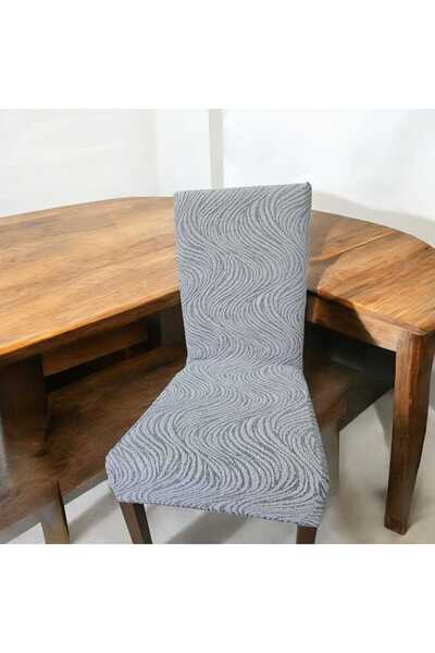 NEFİS HOME Lüks Jakarlı Su Yolu Desen Düz Sandalye Örtüsü. Lastikli Şık Sandalye Kılıfı 1.adet vizon