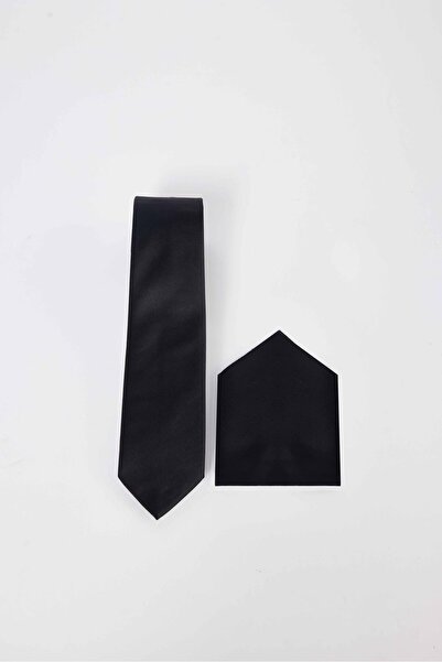 Tudors Pack of 5 Plain Classic Black Men's Tie with Pocket Square