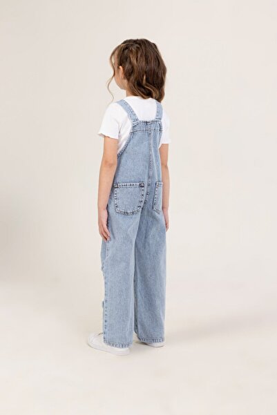 DMB BOYS & GIRLS Denim Star Patterned Pocket Relaxed Cut Jumpsuit Strappy Jean Girl's Salopet