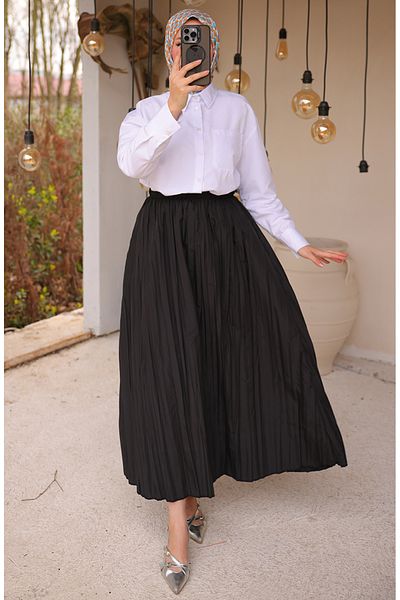 sefamerve Fusta plisata cu talie elastica 71268-01 Negru