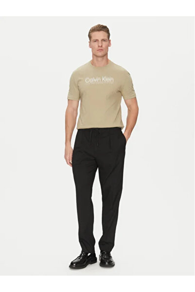 Calvin Klein Men's Short Sleeve Cotton Bicycle Collar Calvin Klein Lettering Detailed Brown T-Shirt K10K 114149 -Hi0