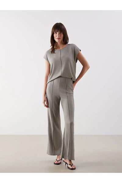 LC Waikiki Lcw Comfort Khaki Women's Elastic Waist Textured Pants