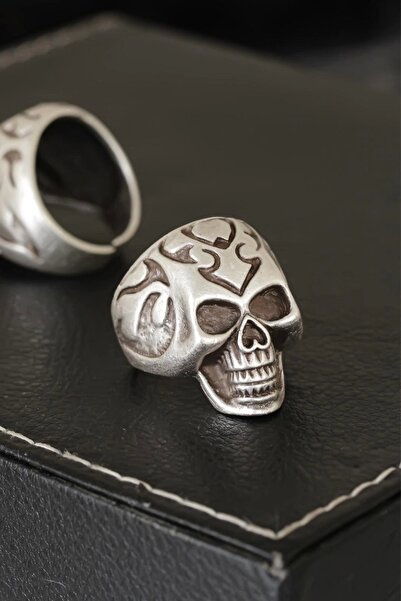 Joy Tekno Skull Designed Antique Silver Patterned Adjustable Model Men's Ring
