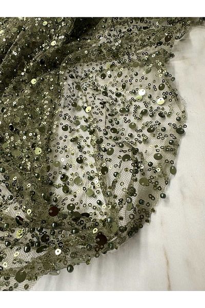 ipekkumaş Fancy Product Khaki Green Sequin Beadwork Evening Dress Baggy Product Sold in Pieces 1 Piece 1