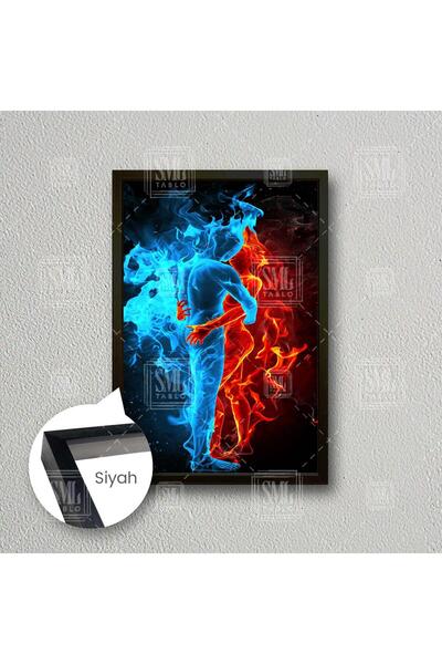 SML TABLO Birbirine Sarılan Su Adam Ateş Kadın Zıtlık Aşk Love Çerçeveli Dike...
