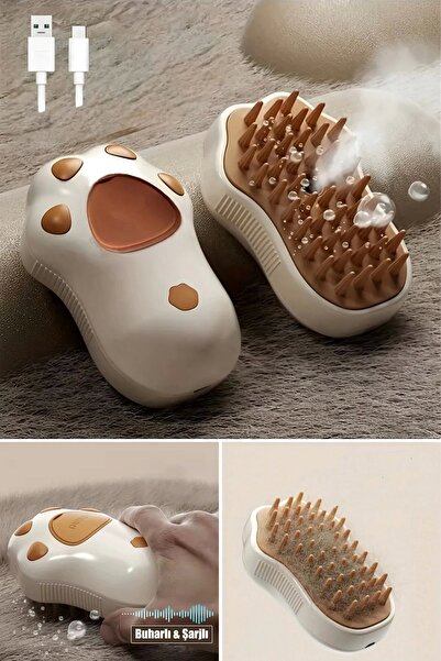 Tilbe Home Buharlı Pati Desen Şarjlı Kedi & Köpek Yıkama Silikon Fırçası Evci...