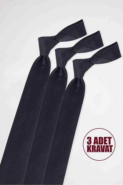 Tudors 3 Pack Plain Classic Black Men's Tie with Pocket Square