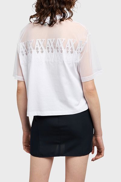 Armani Exchange Women's Regular Fit Ax Logo Transparent Detailed Round Neck Short Sleeve White T-Shirt Xw 000516   Af10