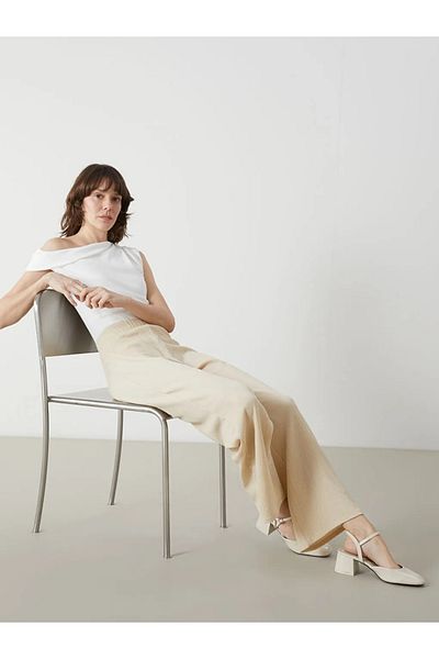 LC Waikiki Lcwaikiki Classic Beige Elastic Waist Textured Women's Trousers